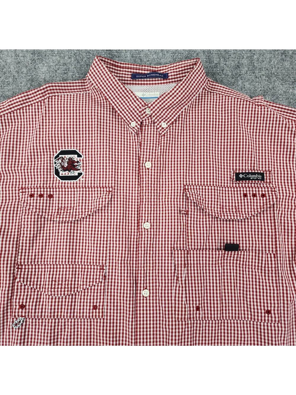 South Carolina Gamecocks Shirt Men XXL Gingham Check Columbia PFG Super Bonehead